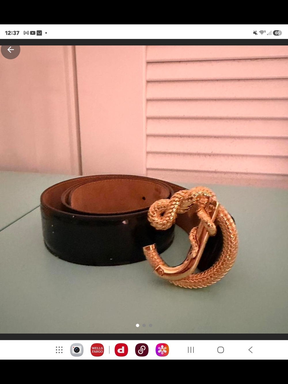 Roberto Cavalli Black Leather Belt with Gold Snake Buckle
